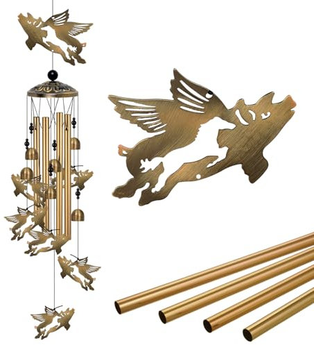 Windspiel für draußen mit fliegendem Schwein und Pferd, Gedenk-Windspiel, Schweine-Windfänger, mobile Bronze-Pferde, Schweine, Windglocken für Zuhause, Hof, Baum, Terrasse, Garten, Dekoration,