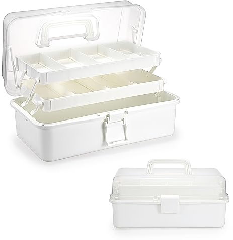 SUMNACON Scatola multiuso a 3 strati, senza BPA, organizzatore portatile con coperchio per attrezzi, penne, medicine e cosmetici, colore bianco