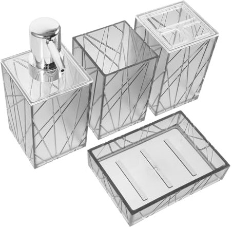 MAGICLULU Graues Badezimmer-zubehör-Set 4-teilig Komplettes Badezimmer-Set Seifenspender Zahnputzbecher Und