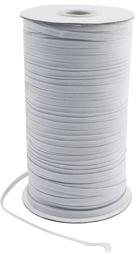 AMANDELIZABE Cinta de goma de 5 mm para costura, 100 metros de cinta de goma, cinta elástica para costura y hogar, manualidades, telas para costura y manualidades, color blanco.