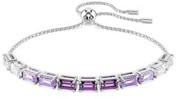 Swarovski Matrix Tennis Armband, Rhodiniertes Damenarmband mit Klaren und Violetten Zirkonia im Oktagon-Schliff in Krappenfassung, Armbandlänge: 24 cm, Armbandbreite: 0.3 cm