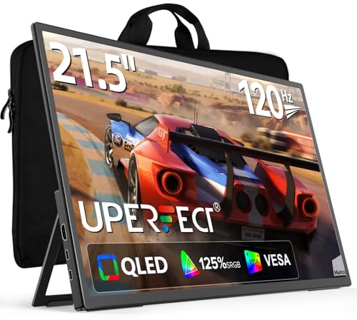 UPERFECT Monitor Portátil 120Hz 21.5“ 125% sRGB QLED 1ms Gaming Monitor | FreeSync, 400Nits, VESA & Soporte, Segunda Pantalla de Gran Tamaño para Portátiles, Ordenadores y Consolas de Videojuegos