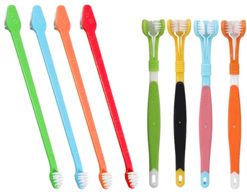 Set Spazzolino per Cani, 4 pezzi Spazzolino a Tripla Testa, 4 pezzi Spazzolini a Doppia Testa, Spazzolino da Denti per Animali Domestici, Spazzolini da Denti per Cani, per Cura Dentale del Cane
