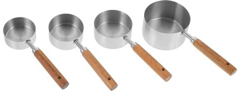 Cabilock Messbecher Satz Aus Edelstahl Mit Holzgriff Präzises Küchenmessgerät Für Kleine Und Große Mengen Platzsparend Und Glatt Verarbeitet Zum Backen Und Kochen