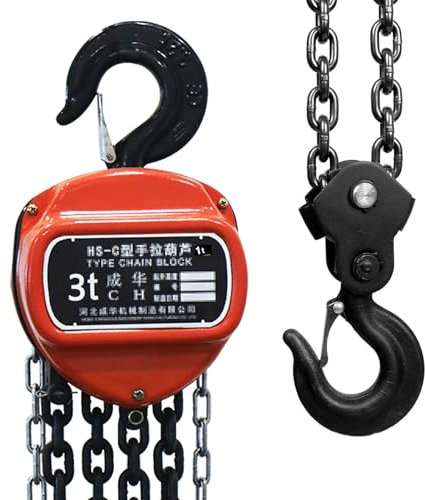 Paranco manuale a catena in acciaio con 2 ganci for impieghi gravosi, capacità di 3 tonnellate (6600 libbre), paranco a catena a cricchetto G80, for il garage e la fabbrica(3M/10FT)