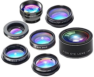 GRIRIW Handykameraobjektiv Mit Fischaugenobjektiv Makroobjektiv -Fach Superweitwinkelobjektiv Telekonverter Polarisation Starlight Scope Und Prismatische Linse Für Smartphone Schwarz