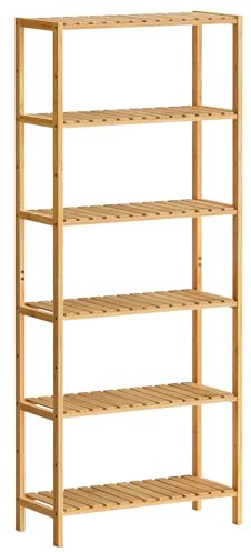 SONGMICS Estantería de Baño de Madera, Estantería Almacenaje, Estante de Plantas de 6 Niveles, para Baño, Sala de Estar, Balcón, Cocina, 26 x 60 x 160,9 cm, Beige Natural BCB036Y01