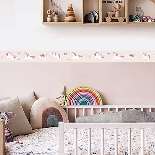 neukids Lot de 2 rouleaux de bordure autocollante motif licorne, bordure à faire soi-même | Papier peint autocollant - Plinthe de cuisine, chambre à coucher, salle de bain, chambre d'enfant