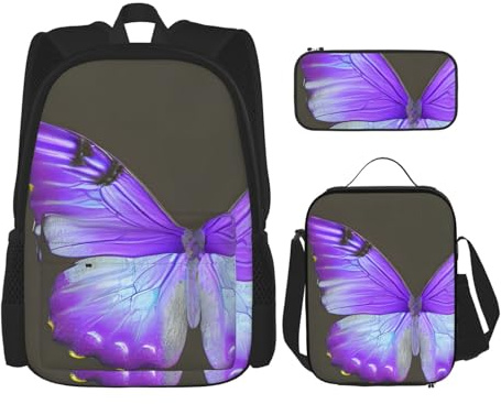 OXKGHHO Juego de mochila de trabajo con estampado de mariposas moradas con lonchera aislada, correas ajustables, para gimnasio y uso diario, Negro -, Talla única