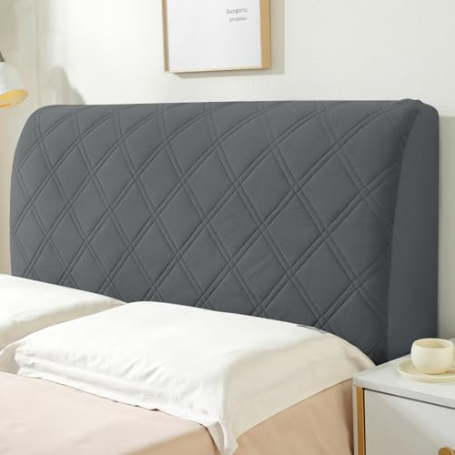 XLSBZ Bett-Kopfteilbezug, elastischer Stretch-Kopfteil-Schonbezug, staubdicht, Schutzhülle für Einzel-/Doppelbett-Kopfteil (Dunkelgrau, 180 cm)