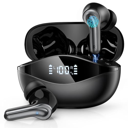 BKXCHA Auriculares Inalambricos Bluetooth 5.4, 2025 Cascos Inalambricos Bluetooth con ENC Mic, 50H HiFi Estéreo Wireless Headphones,IP7 Impermeable Ear Buds,Pantalla LED,Auriculares para iOS Android