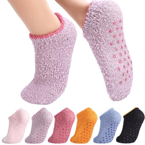 Zuimei 4/6 Pairs Womens Fluffy Pilates Grip Yoga Socks for Women,UK 6-8 | Non Slip Reformer Grippy Breathable Ladies Socks for Barre Fitness Dance Ballet Hospital Home