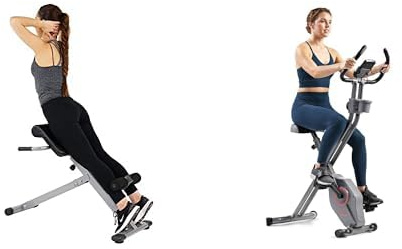 Sunny Health and Fitness 45 Degree Hyperextension Roman Chair, Steel, Grey, One Size + Smart Folding X-Bike, Portable Compact for Indoor Cycling Workout, 14-Level Magnetic Resistance