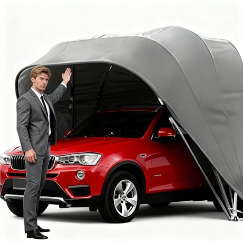 Carport in acciaio inox resistente, garage portatile in metallo, tenda da sole pieghevole e retrattile per auto, con serratura, per parcheggio e garage per camion(5.5x2.5x2.3m)