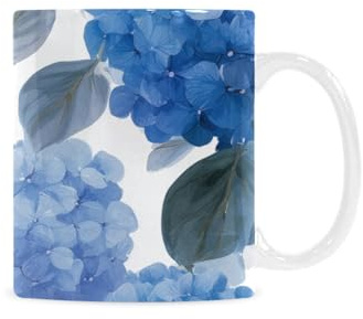 qenuh Elegant Hydrangea Flower Art Ceramic Mugs Coffee Cup Smooth Glaze Finish 11 oz Classic Tea Cup for Hot Drinks, Office/Home Use