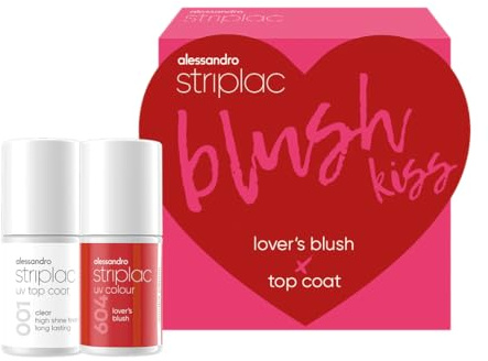 alessandro Striplac UV Nagellack Set - Farbe & Top Coat- Blush Kiss - Geschenkidee zum Muttertag für gepflegte Nägel