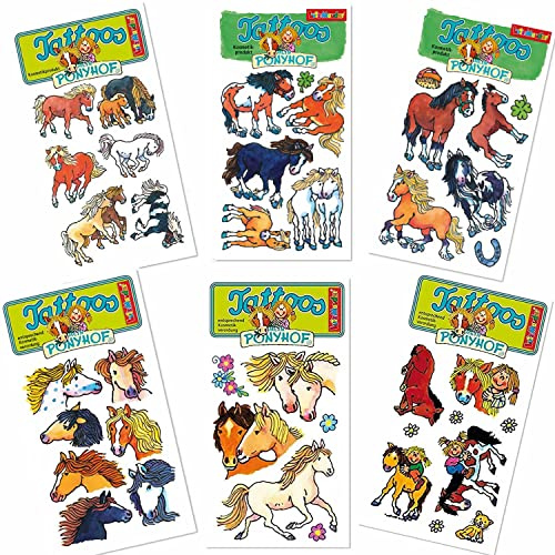 6-teiliges Tattoo-Set * PFERDE * vom Mauder-Verlag | Kinder Kindertattoo Kindergeburtstag Geburtstag Mitgebsel Geschenk Ponyhof Mädchen Reiterhof Pony