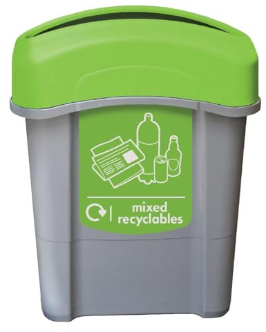 Glasdon Eco Nexus 60L Slim Recycling Bin Office Recyclable Waste Bins | With Green Sticker Polyethylene Indoor Kitchen & Office Bins with Lid & handles, Narrow Footprint, Hands‑Free Waste Sorting