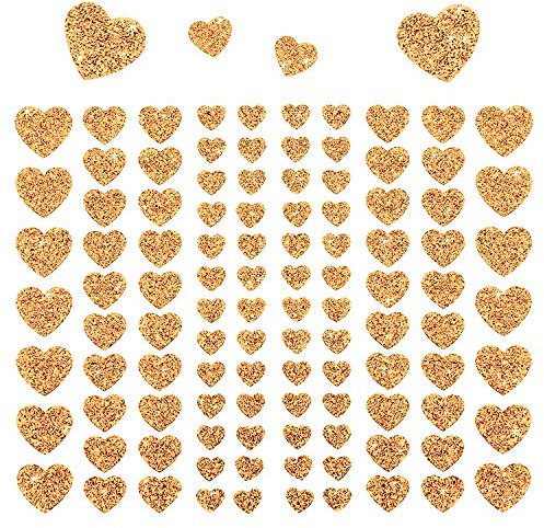 Oblique Unique 106 Glitzer Herz Aufkleber in Champagner – Selbstklebende Sticker in verschiedenen Größen – Glitzernde Herzen für Scrapbooking, Basteln, Hochzeit und Deko