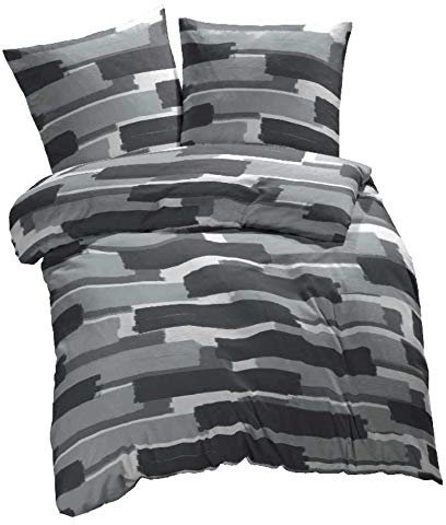 etérea Microfaser Seersucker Bettwäsche - Patchy Streifen - Sommerbettwäsche Set atmungsaktiv und weich, 2 teilig 135x200 + 80x80 cm, Grau