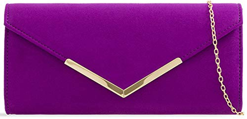 A2ZUKFashion Pochette da donna in pelle scamosciata, tinta unita, per matrimoni, feste, balli scolastici, serate e spose, Viola