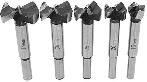 Yuhtech Forstner Drill Bit Set, 5 Pcs 5-35mm Trivello in Carburo Ideali per Realizzare Fori Nel Legno Ciechi o Passanti