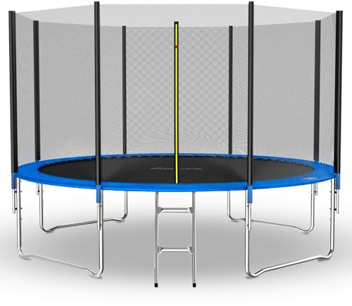GALACTICA 12FT Round Trampoline Set Outdoor Garden Safety Net Enclosure Spring Jump Mat Padding Ladder GT-TS-03 Blue