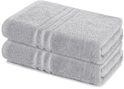 Lavea® 2er Set Saunatuch 80×200 cm - Silber | 100% Baumwolle – Großes Saunatuch für Damen & Herren, saugstarkes Frottiertuch, weich, waschbar, Frottierserie Elena