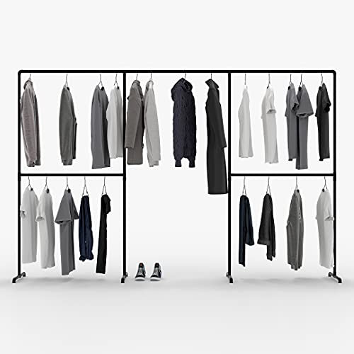 pamo Kleiderständer Schwarz – Industrial Design Kleiderstange freistehend 290 x 194 cm – Offener Kleiderschrank & Garderobenständer Metall für Schlafzimmer, Flur & Ankleidezimmer