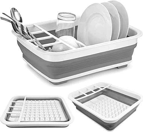 AMZMUKAUP 1 Pezzi Scolapiatti Pieghevole, Piatti Posate Gocciolatoio da Cucina Campeggio Sgocciolatoio Lavandino Organizer da Cucina Vassoio Scolapiatti Vassoio da cucina salvaspazio, Grigio