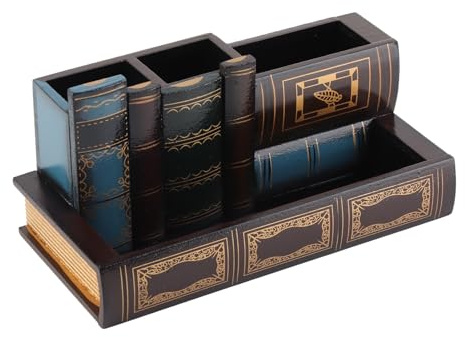 Stiftehalter-Topf, Dekoratives Bibliotheks-Bücher-Design, Hölzerner Schreibtisch-Stift-Stifthalter-Ständer, Mehrzweck-Bleistiftbecher-Topf, Büromaterial-Caddy, Bleistifthalter-Organizer mit Unterer Sc
