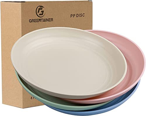 Greentainer 10 inch Large Dinner Plates, Set of 4 Unbreakable & Lightweight Dinner Dishes, Dessert Pizza Pasta Bread Snack Salad Plate for Picnic, Camping & BBQ, Microwave & Dishwasher Safe