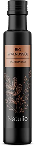 Natulio Walnussöl Bio kaltgepresst 250ml - zur Ernährung sowie zur Haarpflege geeignet - sehr reich an Linolsäure - zertifiziert nach DE-ÖKO-006