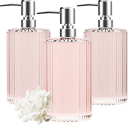 3-pack tvåldispenser i glas 17 oz mångsidig lotion flytande tvålskål dispenser handtvålpump för badrum, bänkskiva, kök, tvättstuga (rosa)