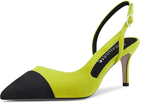Castamere Donna a Punta Slip-on Slingback Sandali Medio Spillo Tacco Heel Classico 6.5 CM Heels Verde Lime 39 EU