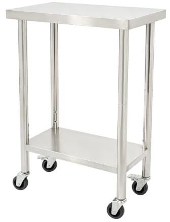 SHZICMY Gastronomie Edelstahl Arbeitstisch 60 x 30 x 85cm, Küchentisch Zubereitungstisch Catering Edelstahltisch mit Rollen 300kg Belastung