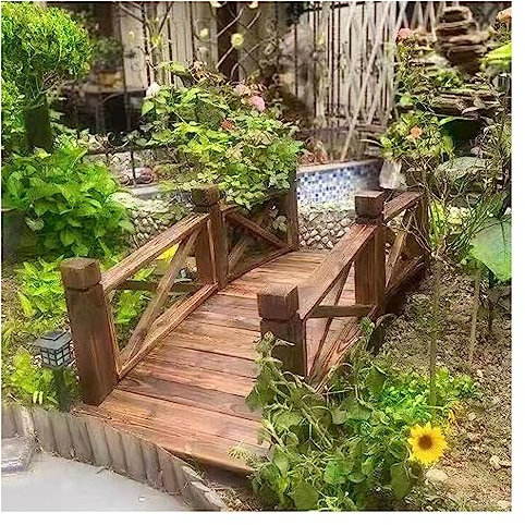 LZMZMQ Gartenbrücke 1,4 M Gartenbrücke, Fertig Gebeizt Holz Dekorativ Teichbrücken Für Hinterhof/Creme/Bauernhof, Außenhof Gehweg Bogenbrücke, Mit Sicherheitsgeländer