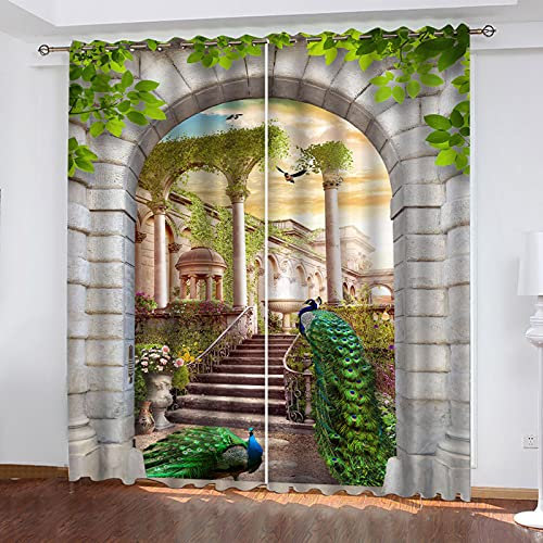 GSKOQD Rideau Occultant Isolant Thermique Salon Rideaux À Oeillets Chambre Enfant 3D Paon Vert De Jardin Rideaux Et Draperies Intérieurs 264X240Cm Lot De 2 Panneaux Anti Froid Et Acoustiques