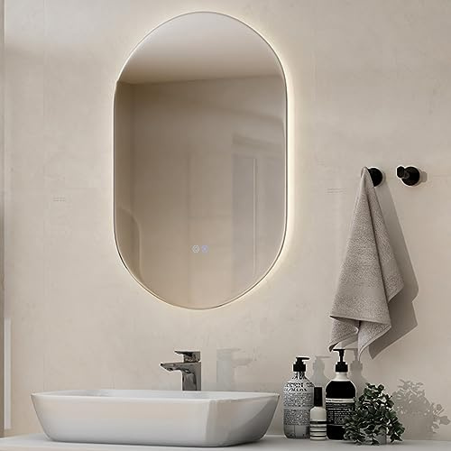 RELAX4LIFE LED Badspiegel 80x50cm, Badezimmerspiegel mit Beleuchtung, Wandspiegel mit Touch-Schalter, Anti-Beschlag, Dimmbar 3 Lichtfarben, Energiesparend Lichtspiegel