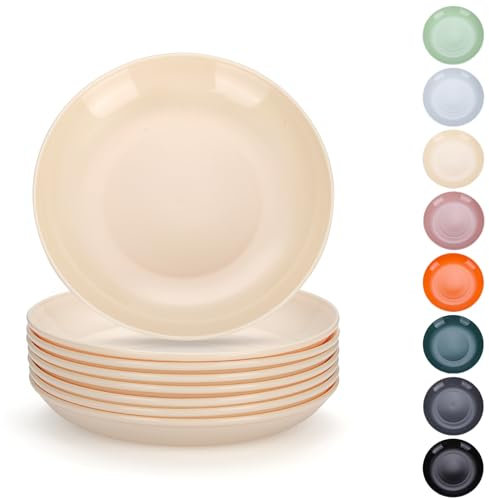 Evanda Set di 8 Piatti da tavola plastica, piatti per la cena da 16cm infrangibili e riutilizzabili per tutti gli usi e per tutte le età, sicuri per il microonde, senza BPA(Formaggio Bianco)