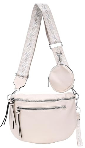 irisaa Umhängetasche Damen Crossbody Bag, 3 in 1 Schultertasche, Bauchtasche mit Reißverschluss und Verstellbarem breitem Gurt, Handtasche für Männer Frauen, DKB Farbe:Beige Doppel