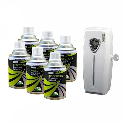 Aérosols au Pyrèthre Naturel Pack de 6 x250ml Avec Diffuseur Automatique, Insecticide Anti Mouches, Moustiques, moucherons, insectes volants et rampants (8)