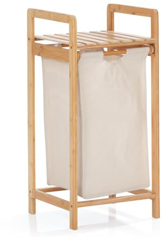 Lumaland Wäschekorb Bambus mit ausziehbarem Wäschesack | Pflegeleichtes Material, unempfindlich gegen Nässe und leicht abwischbar | 73H x 33B x 33L cm