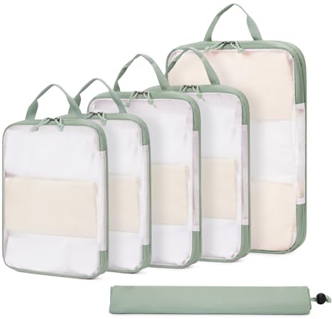 ECOHUB Travel Compression Packing Cubes, Recycled 6 Set Packing Cubes for Backpack Suitcases, Tear Resistant Mesh Travel Cubes with Shoes Bag, Washable Packing Organiser Expandable, Patent Pending