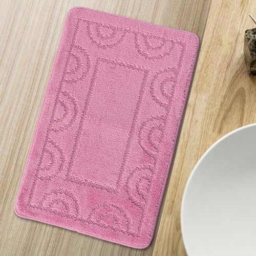 Comart - Tappeto Nicole da Bagno - Rettangolare 50x80 cm - Fondo Antiscivolo in Latex - ad Asciugatura Rapida e Traspirante - Lavabile in Lavatrice - Scendi Doccia e Vasca - in Tinta Unita - Rosa