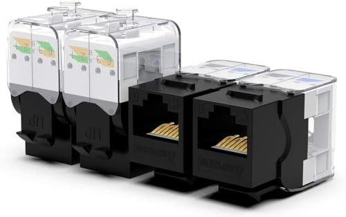 AMPCOM CAT6 Keystone Jack Tool-Less RJ45 UTP, No Punch-Down Tool Required Module Coupler 12-Pack Black