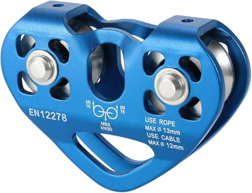 ZAWELIYO Polea Escalada 30kN, Carro de Cable de Rescate con Tirolina de Doble Polea 30KN, para Cuerda de 13 Mm, Acero Inoxidable con Aluminio de Aviación, para Exploración Al Aire Montañismo