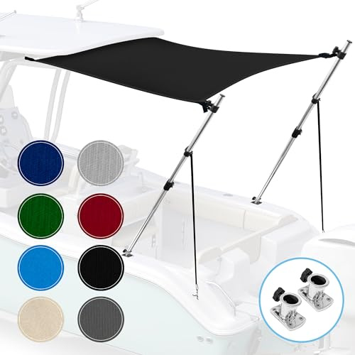 Universal T-Top Shade Extension Bimini Tops for Boats, Sun Shade Boat Canopy, Adjustable Telescopic Poles, Marine 900D Fadeproof Boat Cover, Includes Base Mounts, 90 L x 96 W, Black