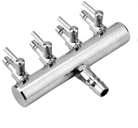 Luftverteiler Edelstahl Verstellbare Aquarium Luftventile Luftpumpe Verteiler Aquarium Luftstromregler Rückschlagventil Eingang 8 mm Ausgang 4 mm Luftstromteiler für in Aquarien Aquakultur (4 Wege)