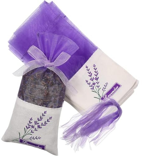MKVZIYE 20 Pezzi Sacchetti per Lavanda con Nastri Viola, Sacchetti Organza Grandi Profumati Vuoti in Cotone per Spezie ed Erbe